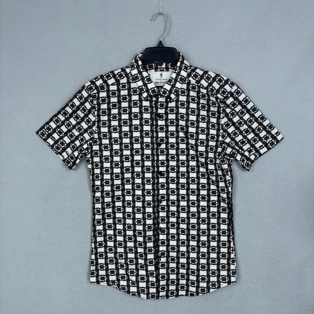 Father Sons Shirt Mens Medium Black Geometric Stretch Slim Fit Short Sleeve